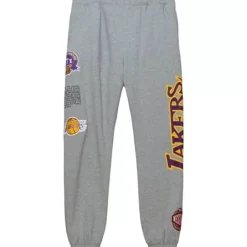 Men Mitchell & Ness Pants-Team Origins Fleece Pant Los Angeles Lakers