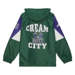 Men Mitchell & Ness Jackets & Outerwear-Team Origins Pullover Anorak Milwaukee Bucks