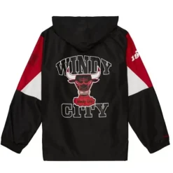Men Mitchell & Ness Jackets & Outerwear-Team Origins Pullover Anorak Chicago Bulls