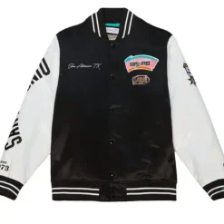 Men Mitchell & Ness Jackets & Outerwear-Team Origins Varsity Satin Jacket San Antonio Spurs