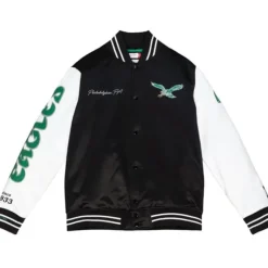 Men Mitchell & Ness Jackets & Outerwear-Team Origins Varsity Satin Jacket Philadelphia Eagles