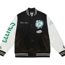 Men Mitchell & Ness Jackets & Outerwear-Team Origins Varsity Satin Jacket Boston Celtics