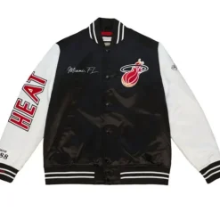 Men Mitchell & Ness Jackets & Outerwear-Team Origins Varsity Satin Jacket Miami Heat