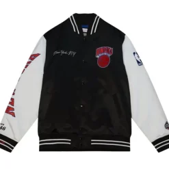 Men Mitchell & Ness Jackets & Outerwear-Team Origins Varsity Satin Jacket New York Knicks