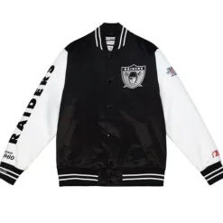 Men Mitchell & Ness Jackets & Outerwear-Team Origins Varsity Satin Jacket Oakland Raiders