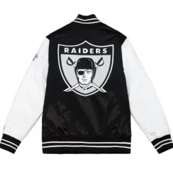 Men Mitchell & Ness Jackets & Outerwear-Team Origins Varsity Satin Jacket Oakland Raiders