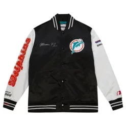 Men Mitchell & Ness Jackets & Outerwear-Team Origins Varsity Satin Jacket Miami Dolphins