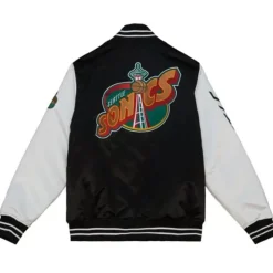 Men Mitchell & Ness Jackets & Outerwear-Team Origins Varsity Satin Jacket Seattle Supersonics