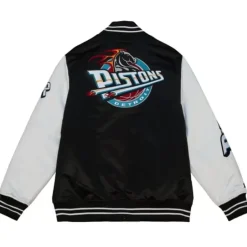 Men Mitchell & Ness Jackets & Outerwear-Team Origins Varsity Satin Jacket Detroit Pistons