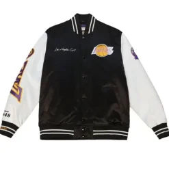 Men Mitchell & Ness Jackets & Outerwear-Team Origins Varsity Satin Jacket Los Angeles Lakers