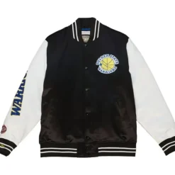 Men Mitchell & Ness Jackets & Outerwear-Team Origins Varsity Satin Jacket Golden State Warriors