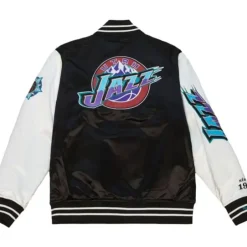 Men Mitchell & Ness Jackets & Outerwear-Team Origins Varsity Satin Jacket Utah Jazz