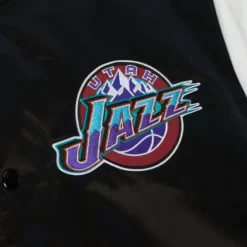 Men Mitchell & Ness Jackets & Outerwear-Team Origins Varsity Satin Jacket Utah Jazz