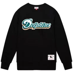 Men Mitchell & Ness Hoodies & Sweatshirts-Team Wordmark 2 Crew Miami Dolphins