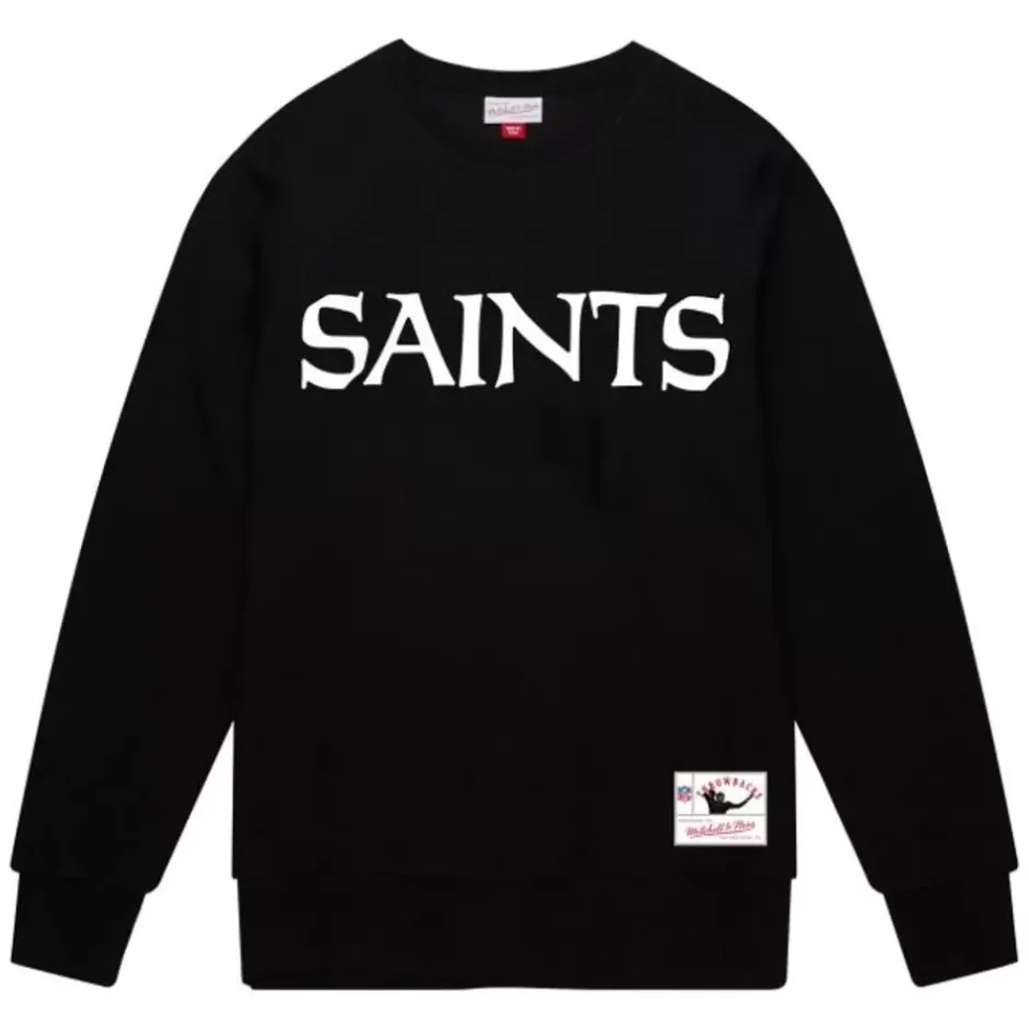 Men Mitchell & Ness Hoodies & Sweatshirts-Team Wordmark 2 Crew New Orleans Saints
