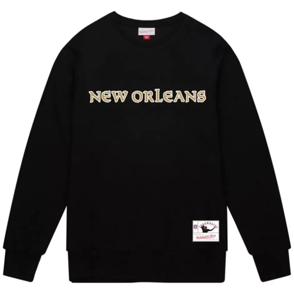 Men Mitchell & Ness Hoodies & Sweatshirts-Team Wordmark 1 Crew New Orleans Saints