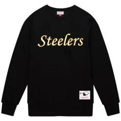 Men Mitchell & Ness Hoodies & Sweatshirts-Team Wordmark 1 Crew Pittsburgh Steelers