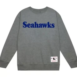 Men Mitchell & Ness Hoodies & Sweatshirts-Team Wordmark 1 Crew Seattle Seahawks