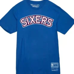 Men Mitchell & Ness T-Shirts & Tops-Team Wordmark 2 Tee Philadelphia 76Ers