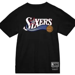 Men Mitchell & Ness T-Shirts & Tops-Team Wordmark 1 Tee Philadelphia 76Ers