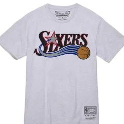 Men Mitchell & Ness T-Shirts & Tops-Team Wordmark 1 Tee Philadelphia 76Ers