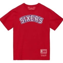 Men Mitchell & Ness T-Shirts & Tops-Team Wordmark 2 Tee Philadelphia 76Ers