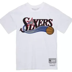 Men Mitchell & Ness T-Shirts & Tops-Team Wordmark 1 Tee Philadelphia 76Ers