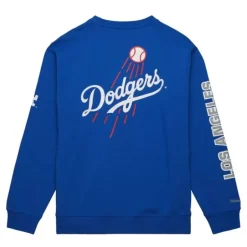 Men Mitchell & Ness Hoodies & Sweatshirts-There And Back Fleece Crew Current Logo Los Angeles Dodgers