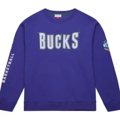 Men Mitchell & Ness Hoodies & Sweatshirts-There And Back Fleece Crew Milwaukee Bucks