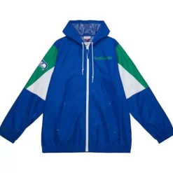 Men Mitchell & Ness Jackets & Outerwear-Throw It Back Full Zip Windbreaker Seattle Seahawks