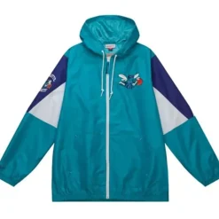 Men Mitchell & Ness Jackets & Outerwear-Throw It Back Full Zip Windbreaker Charlotte Hornets