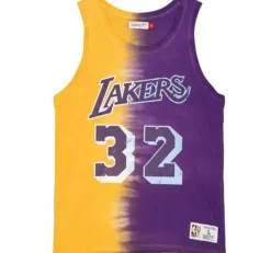 Men Mitchell & Ness T-Shirts & Tops-Tie Dye Cotton N&N Tank Los Angeles Lakers 1984-85 Magic Johnson