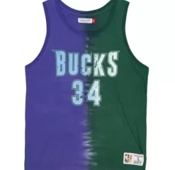 Men Mitchell & Ness T-Shirts & Tops-Tie Dye Cotton N&N Tank Milwaukee Bucks Ray Allen