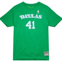 Men Mitchell & Ness T-Shirts & Tops-Traditional Name & Number Tee Dallas Mavericks 2007-08 Dirk Nowitzki