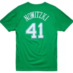 Men Mitchell & Ness T-Shirts & Tops-Traditional Name & Number Tee Dallas Mavericks 2007-08 Dirk Nowitzki