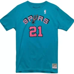 Men Mitchell & Ness T-Shirts & Tops-Traditional Name & Number Tee San Antonio Spurs 2014-15 Tim Duncan