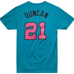 Men Mitchell & Ness T-Shirts & Tops-Traditional Name & Number Tee San Antonio Spurs 2014-15 Tim Duncan