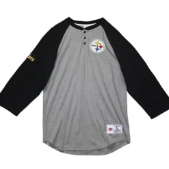 Men Mitchell & Ness T-Shirts & Tops-Ultimate Play Henley Pittsburgh Steelers