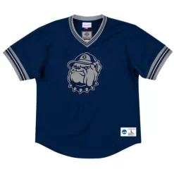 Men Mitchell & Ness T-Shirts & Tops-Unbeaten Mesh V-Neck Georgetown University