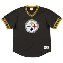 Men Mitchell & Ness T-Shirts & Tops-Unbeaten Mesh V-Neck Pittsburgh Steelers