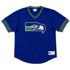 Men Mitchell & Ness T-Shirts & Tops-Unbeaten Mesh V-Neck Seattle Seahawks