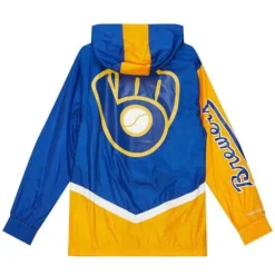 Men Mitchell & Ness Jackets & Outerwear-Undeniable Full Zip Windbreaker Milwaukee Brewers