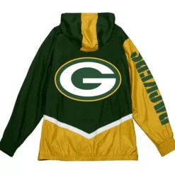 Men Mitchell & Ness Jackets & Outerwear-Undeniable Full Zip Windbreaker Green Bay Packers