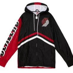 Men Mitchell & Ness Jackets & Outerwear-Undeniable Full Zip Windbreaker Portland Trail Blazers