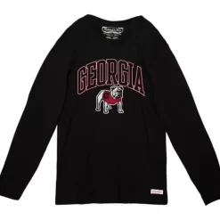 Men Mitchell & Ness T-Shirts & Tops-University Arch Logo Ls Tee University Of Georgia