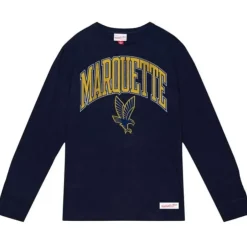 Men Mitchell & Ness T-Shirts & Tops-University Arch Logo Ls Tee Marquette University