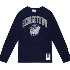 Men Mitchell & Ness T-Shirts & Tops-University Arch Logo Ls Tee Georgetown University