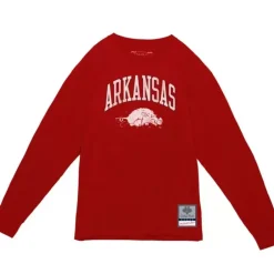 Men Mitchell & Ness T-Shirts & Tops-University Arch Logo Ls Tee University Of Arkansas