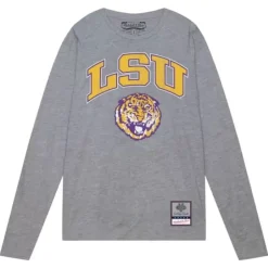Men Mitchell & Ness T-Shirts & Tops-University Arch Logo Ls Tee Louisiana State University