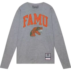 Men Mitchell & Ness T-Shirts & Tops-University Arch Logo Ls Tee Florida A&M University